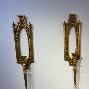 Pair of Vintage Syroco Gold Plastic Wall Candle Holders 19" Set Of 2
